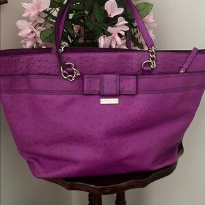 Kate spade Rose Avenue embossed ostrich leather bow tote travel bag.